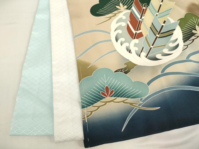 平和屋着物[]お宮参り　男の子　祝着　産着　初着　のしめ　打ち出の小槌　松　暈し染め　金彩　正絹　逸品　未使用　AABG3200ja