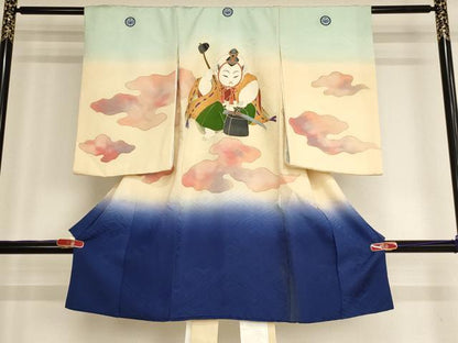 平和屋着物[]お宮参り　男の子　祝着　産着　初着　のしめ　駒刺繍　童子　刀鍛冶　暈し染め　金彩　逸品　AABG3201ja