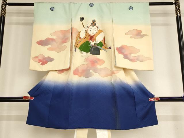 平和屋着物[]お宮参り　男の子　祝着　産着　初着　のしめ　駒刺繍　童子　刀鍛冶　暈し染め　金彩　逸品　AABG3201ja
