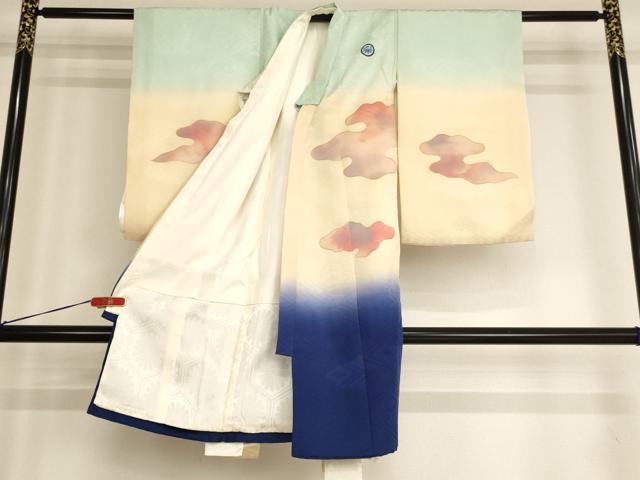 平和屋着物[]お宮参り　男の子　祝着　産着　初着　のしめ　駒刺繍　童子　刀鍛冶　暈し染め　金彩　逸品　AABG3201ja