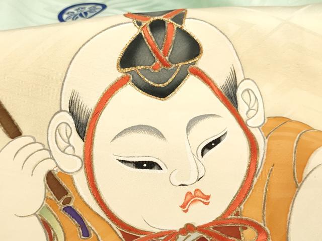 平和屋着物[]お宮参り　男の子　祝着　産着　初着　のしめ　駒刺繍　童子　刀鍛冶　暈し染め　金彩　逸品　AABG3201ja