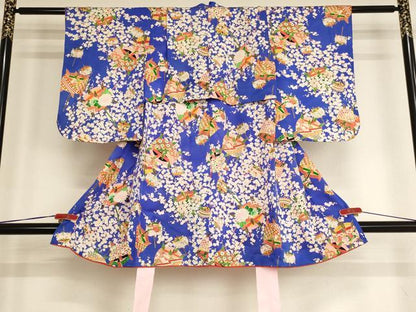 平和屋着物[]七五三　女の子　３歳　祝着　三つ身　糸巻き花文　金彩　正絹　逸品　AABG3202ja