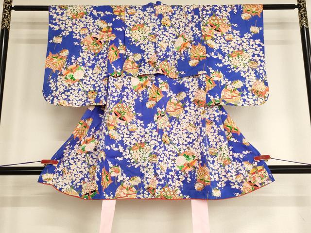 平和屋着物[]七五三　女の子　３歳　祝着　三つ身　糸巻き花文　金彩　正絹　逸品　AABG3202ja