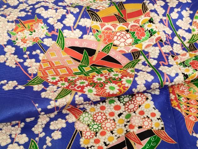 平和屋着物[]七五三　女の子　３歳　祝着　三つ身　糸巻き花文　金彩　正絹　逸品　AABG3202ja