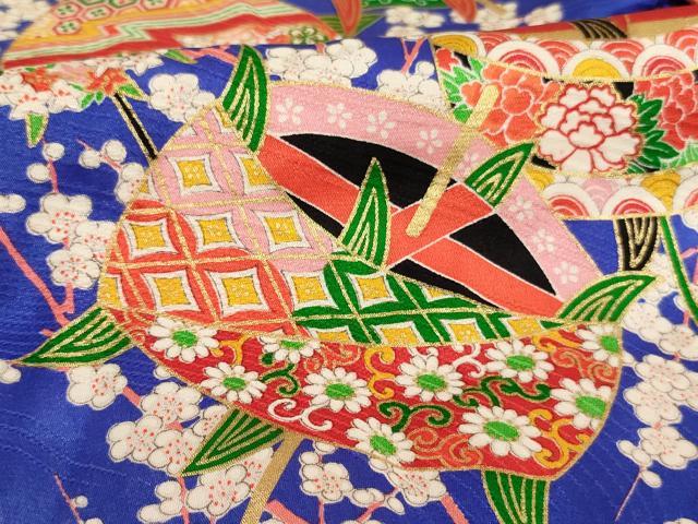 平和屋着物[]七五三　女の子　３歳　祝着　三つ身　糸巻き花文　金彩　正絹　逸品　AABG3202ja