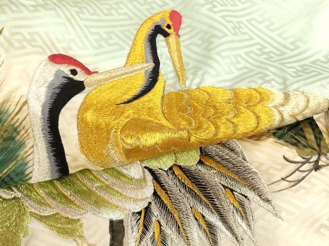 平和屋着物[]お宮参り 男の子 祝着 産着 初着 のしめ 刺繍 群鶴松文 暈し染め 金銀糸 金彩 逸品 AABG3203ja