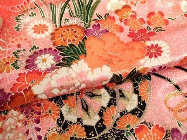 平和屋着物[]七五三 女の子 ３歳 祝着 三つ身 長襦袢(単衣・半衿刺繍)セット 花車文 金彩 AABG3204ja