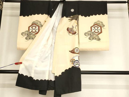 平和屋着物[]七五三　男の子　5歳　祝着・長襦袢・行灯袴・小物セット　鷹　宝尽くし松文　金彩　逸品　AABG3205ja