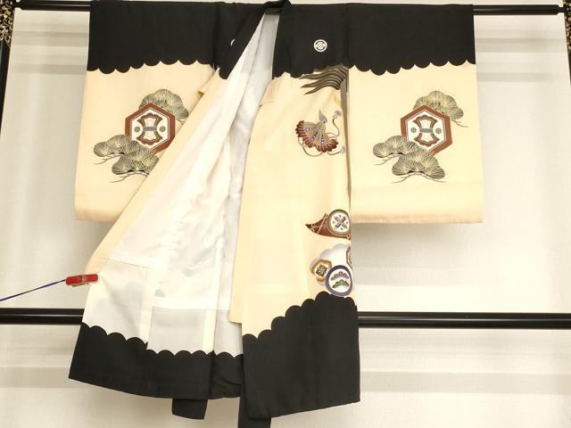 平和屋着物[]七五三　男の子　5歳　祝着・長襦袢・行灯袴・小物セット　鷹　宝尽くし松文　金彩　逸品　AABG3205ja