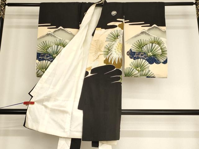 平和屋着物[]お宮参り　男の子　祝着　産着　初着　のしめ　刺繍　鷹　風景松文　金銀糸　金彩　正絹　逸品　AABG3208ja