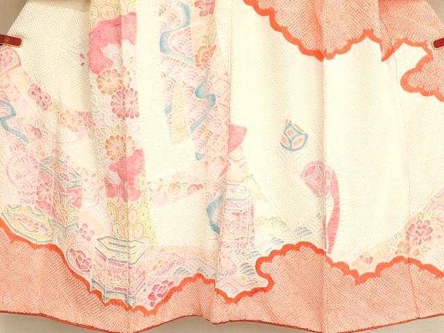 平和屋着物[]七五三　女の子　７歳　祝着　四つ身　総絞り　貝桶花文　正絹　逸品　AABG3209ja