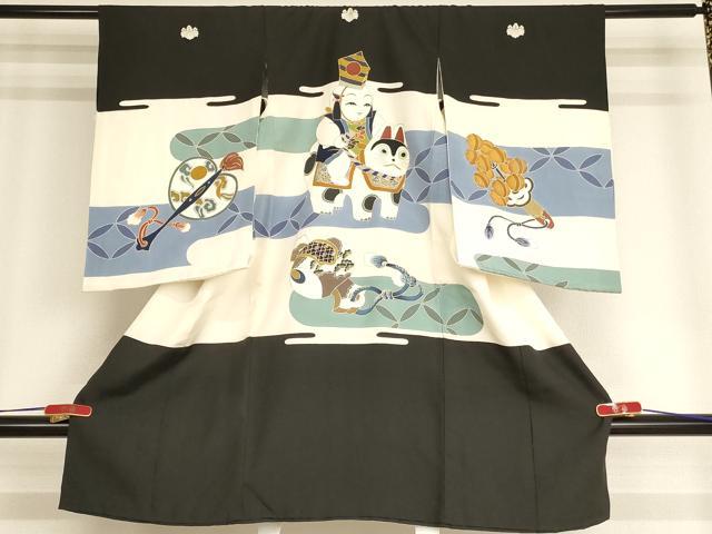 平和屋着物[]お宮参り　男の子　祝着　産着　初着　のしめ　駒刺繍　童子　犬張子　金彩　正絹　逸品　AABG3210ja