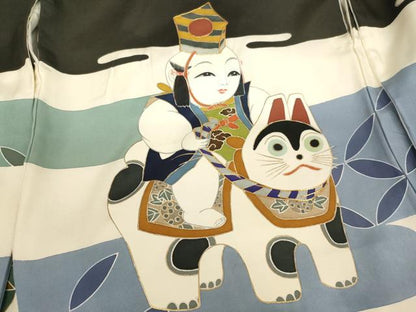 平和屋着物[]お宮参り　男の子　祝着　産着　初着　のしめ　駒刺繍　童子　犬張子　金彩　正絹　逸品　AABG3210ja
