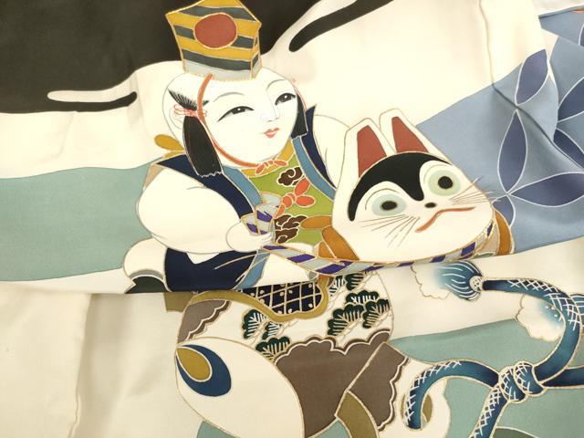 平和屋着物[]お宮参り　男の子　祝着　産着　初着　のしめ　駒刺繍　童子　犬張子　金彩　正絹　逸品　AABG3210ja
