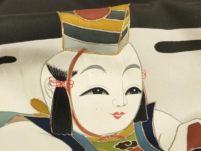 平和屋着物[]お宮参り　男の子　祝着　産着　初着　のしめ　駒刺繍　童子　犬張子　金彩　正絹　逸品　AABG3210ja