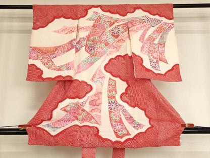 平和屋着物[]お宮参り　女の子　祝着　産着　初着　のしめ　絞り　束ね熨斗文　金彩　正絹　逸品　AABG3213ja