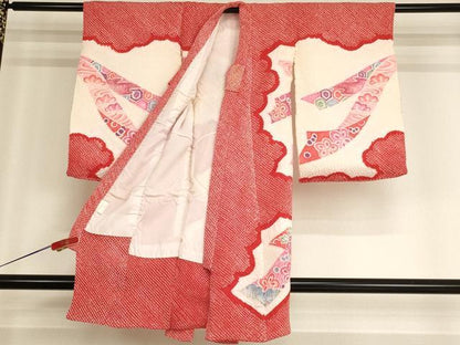 平和屋着物[]お宮参り　女の子　祝着　産着　初着　のしめ　絞り　束ね熨斗文　金彩　正絹　逸品　AABG3213ja