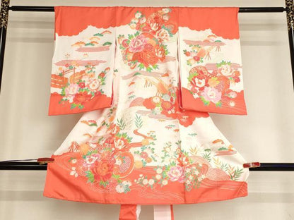平和屋着物[]お宮参り　女の子　祝着　産着　初着　のしめ　風景花鼓文　金彩　逸品　AABG3214ja