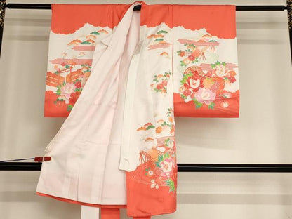 平和屋着物[]お宮参り　女の子　祝着　産着　初着　のしめ　風景花鼓文　金彩　逸品　AABG3214ja