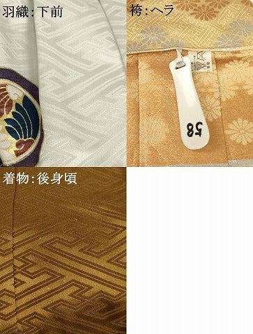 平和屋着物[]七五三　男の子　5歳　祝着・羽織・行灯袴セット　鷹　松　金彩　AABG3215ja