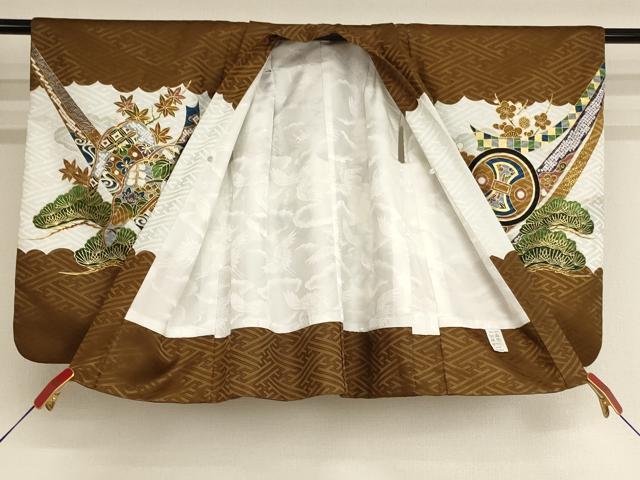 平和屋着物[]七五三　男の子　5歳　祝着・羽織・行灯袴セット　鷹　松　金彩　AABG3215ja