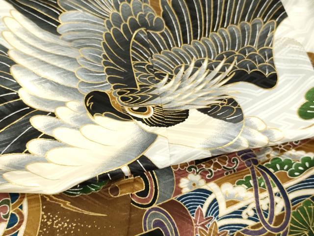 平和屋着物[]七五三　男の子　5歳　祝着・羽織・行灯袴セット　鷹　松　金彩　AABG3215ja