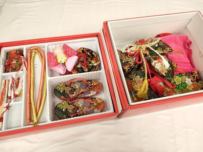 平和屋本店[]七五三　女の子　和装小物セット　舞桜文　金糸　箱付き　AABG3216ja