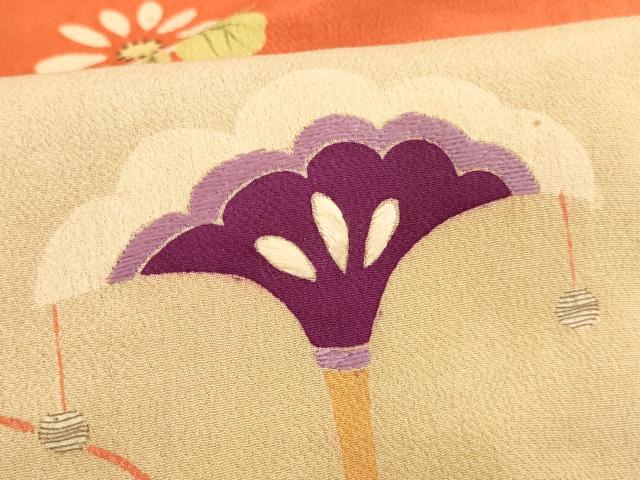 平和屋着物[]アンティーク 大正ロマン お宮参り 女の子 祝着 産着 初着 のしめ 刺繍 扇面花文 投扇興 暈し染め 正絹 逸品 AABG3219ja