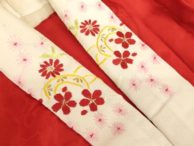 平和屋着物[]アンティーク　大正ロマン　七五三　女の子　７歳　祝着　四つ身　長襦袢セット　扇面吉祥花文　金彩　正絹　逸品　AABG3224ja