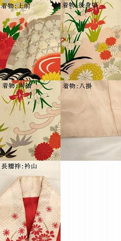 平和屋着物[]七五三　女の子　３歳　祝着　三つ身　長襦袢(袷・半衿刺繍)セット　籠目花文　銀彩　正絹　逸品　AABG3225ja