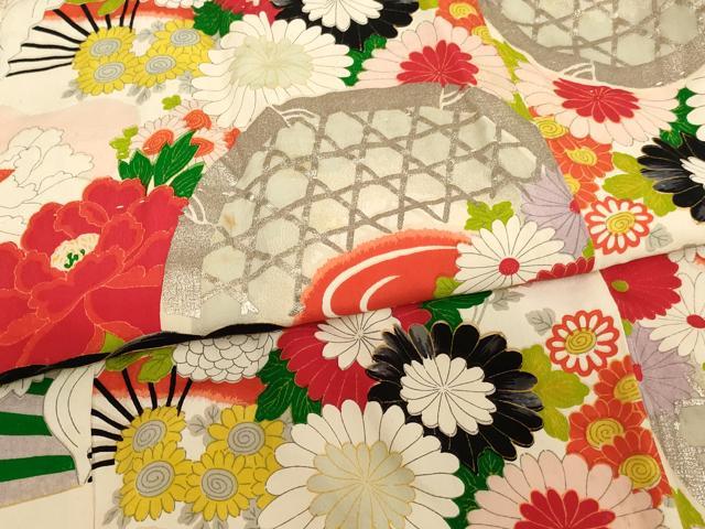 平和屋着物[]七五三　女の子　３歳　祝着　三つ身　長襦袢(袷・半衿刺繍)セット　籠目花文　銀彩　正絹　逸品　AABG3225ja