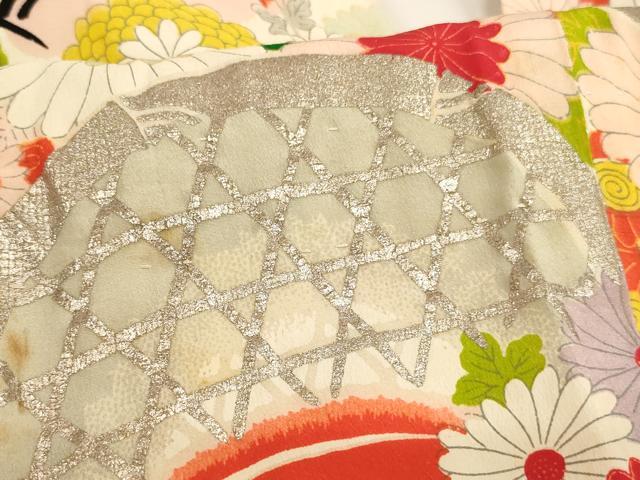 平和屋着物[]七五三　女の子　３歳　祝着　三つ身　長襦袢(袷・半衿刺繍)セット　籠目花文　銀彩　正絹　逸品　AABG3225ja