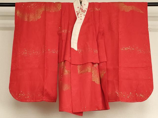 平和屋着物[]七五三　女の子　３歳　祝着　三つ身　長襦袢(袷・半衿刺繍)セット　籠目花文　銀彩　正絹　逸品　AABG3225ja
