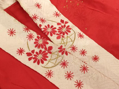平和屋着物[]七五三　女の子　３歳　祝着　三つ身　長襦袢(袷・半衿刺繍)セット　籠目花文　銀彩　正絹　逸品　AABG3225ja