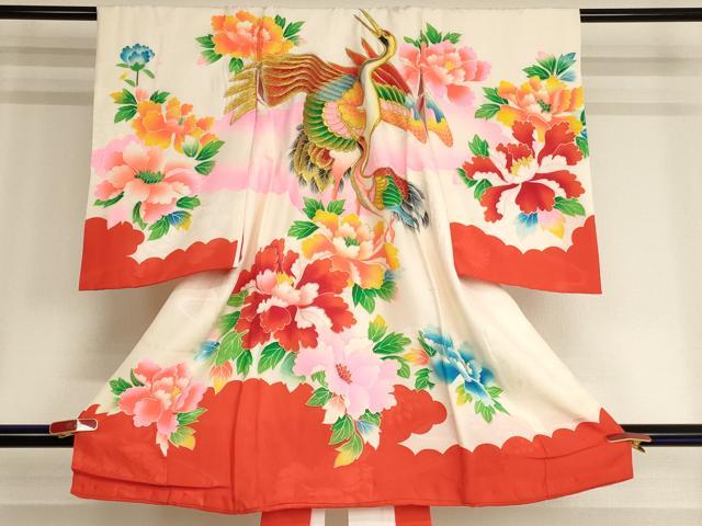 平和屋着物[]お宮参り　女の子　祝着　産着　初着　のしめ　刺繍　群鶴牡丹文　金糸　銀彩　逸品　AABG3228ja