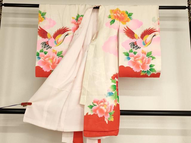 平和屋着物[]お宮参り　女の子　祝着　産着　初着　のしめ　刺繍　群鶴牡丹文　金糸　銀彩　逸品　AABG3228ja