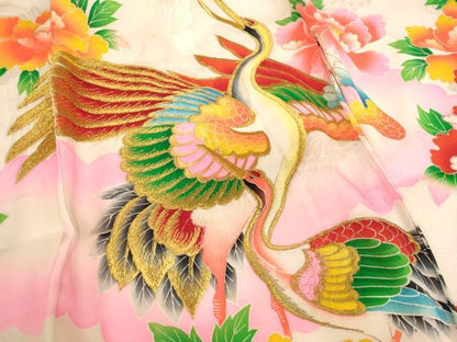 平和屋着物[]お宮参り　女の子　祝着　産着　初着　のしめ　刺繍　群鶴牡丹文　金糸　銀彩　逸品　AABG3228ja