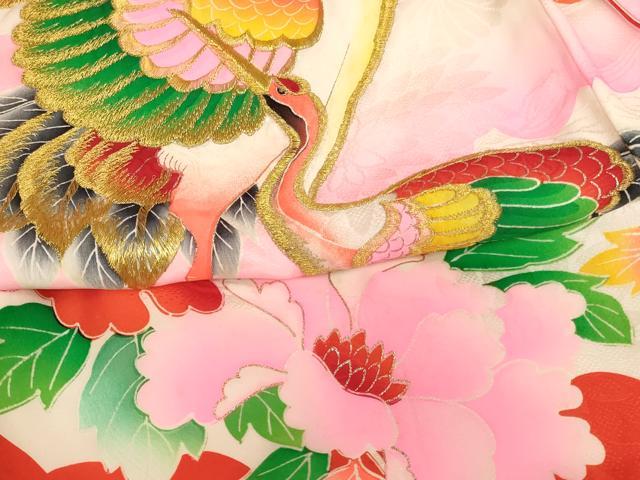 平和屋着物[]お宮参り　女の子　祝着　産着　初着　のしめ　刺繍　群鶴牡丹文　金糸　銀彩　逸品　AABG3228ja