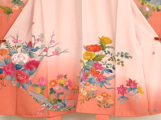 平和屋着物[]本加賀友禅作家 野村絵美 七五三 女の子 5歳 祝着 四つ身 長襦袢セット 手描き 花筏文 暈し染め 正絹 逸品 AABG3229ja