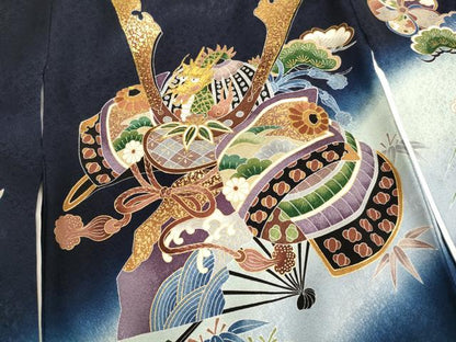 平和屋着物[]お宮参り　男の子　祝着　産着　初着　のしめ　刺繍　兜　吉祥松文　暈し染め　金糸　金彩　逸品　AABG3231ja