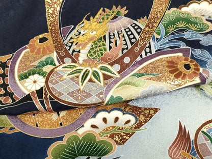 平和屋着物[]お宮参り　男の子　祝着　産着　初着　のしめ　刺繍　兜　吉祥松文　暈し染め　金糸　金彩　逸品　AABG3231ja