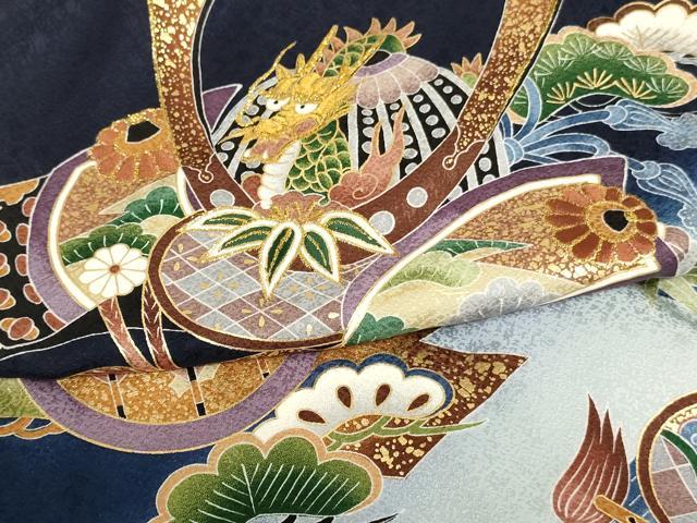平和屋着物[]お宮参り　男の子　祝着　産着　初着　のしめ　刺繍　兜　吉祥松文　暈し染め　金糸　金彩　逸品　AABG3231ja
