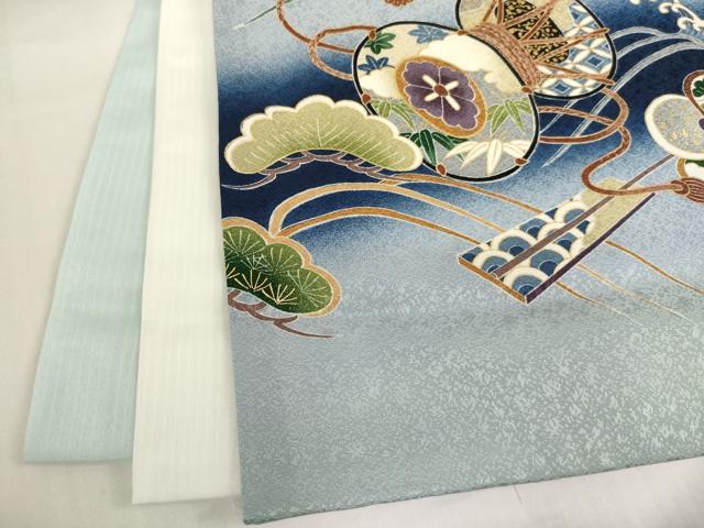 平和屋着物[]お宮参り　男の子　祝着　産着　初着　のしめ　刺繍　兜　吉祥松文　暈し染め　金糸　金彩　逸品　AABG3231ja