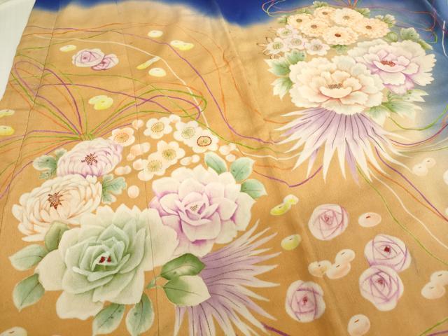 平和屋着物[]アンティーク　大正ロマン　七五三　女の子　5歳　祝着　四つ身　手描き　刺繍　花丸文　暈し染め　正絹　逸品　AABG3233ja