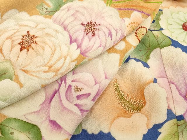 平和屋着物[]アンティーク　大正ロマン　七五三　女の子　5歳　祝着　四つ身　手描き　刺繍　花丸文　暈し染め　正絹　逸品　AABG3233ja
