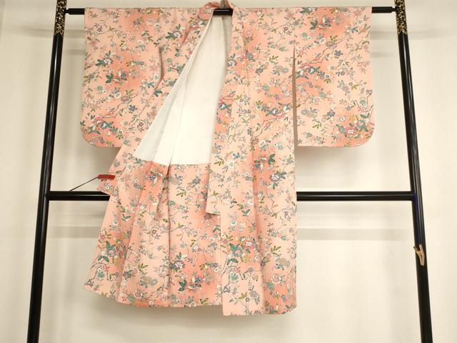 平和屋着物[]七五三　女の子　７歳　祝着　四つ身　枝花文　暈し染め　正絹　逸品　AABG3235ja