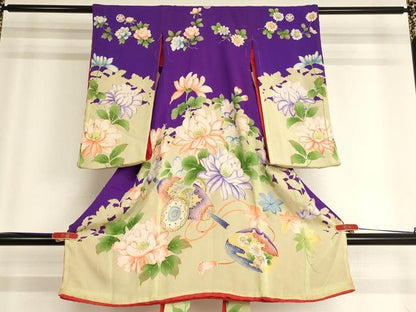 平和屋着物[]アンティーク　大正ロマン　お宮参り　女の子　祝着　産着　初着　のしめ　駒刺繍　草花文　正絹　逸品　AABG3236ja