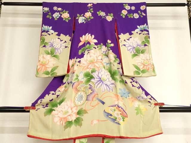 平和屋着物[]アンティーク　大正ロマン　お宮参り　女の子　祝着　産着　初着　のしめ　駒刺繍　草花文　正絹　逸品　AABG3236ja