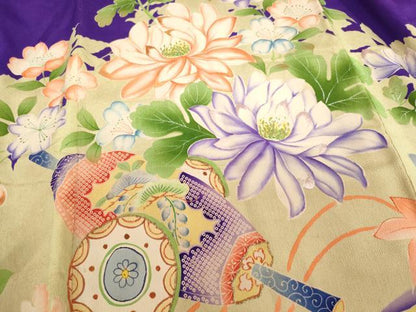 平和屋着物[]アンティーク　大正ロマン　お宮参り　女の子　祝着　産着　初着　のしめ　駒刺繍　草花文　正絹　逸品　AABG3236ja