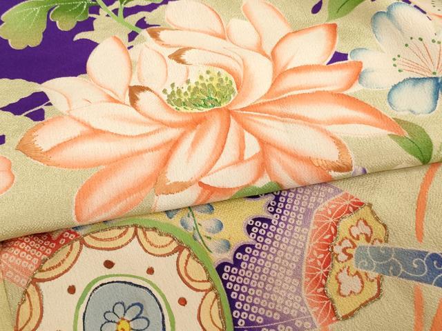 平和屋着物[]アンティーク　大正ロマン　お宮参り　女の子　祝着　産着　初着　のしめ　駒刺繍　草花文　正絹　逸品　AABG3236ja